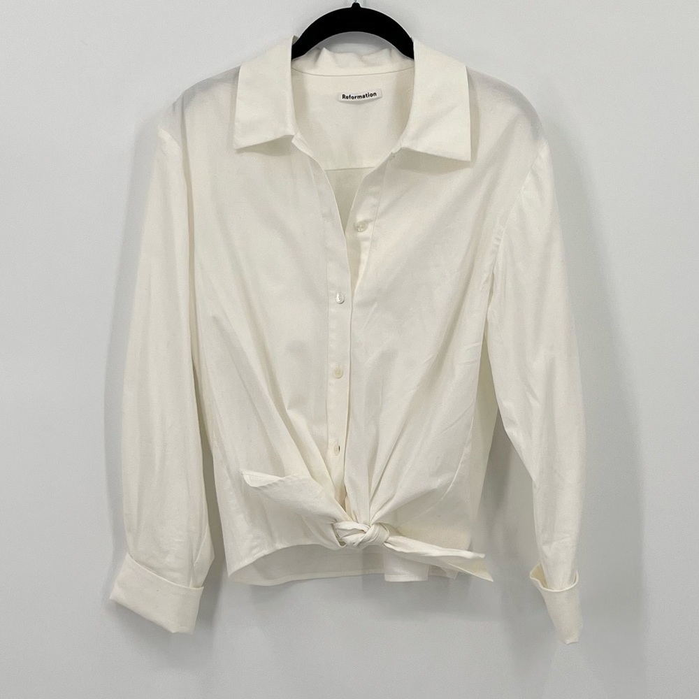 Reformation Cotton Anzio Button Down Knot Tie White Tee Shirt Cotton shirt - Picture 2 of 12